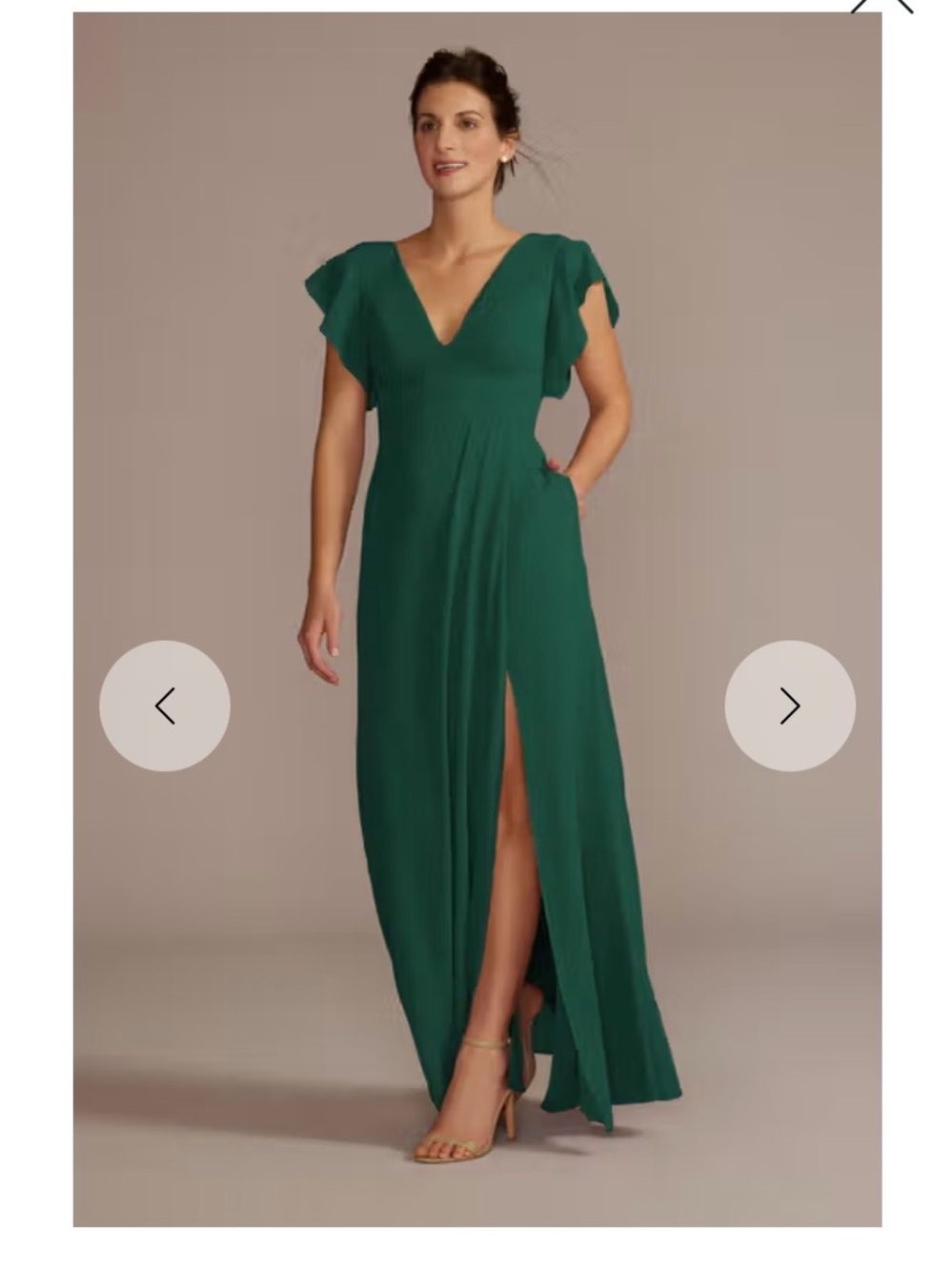 David's Bridal Juniper Green V-Neck Maxi Dress